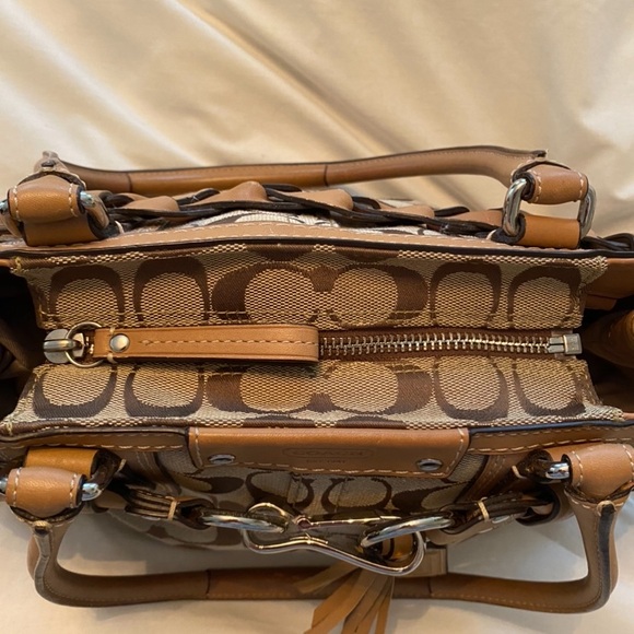 Coach Hampton Signature Braided Leather Logo Canvas Satchel - Picture 11 of 14